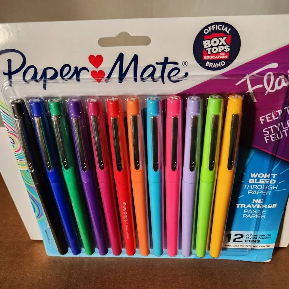 Paper Mate Flair Felt Tip Pens Medium Point (0.7mm) 12 count Markers New Ink col